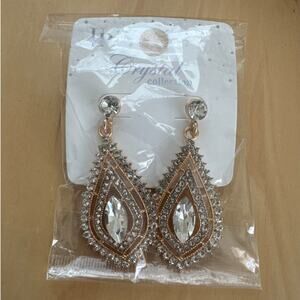 UP Crystal Collection Gold Tone Rhinestone Tear Drop Earrings